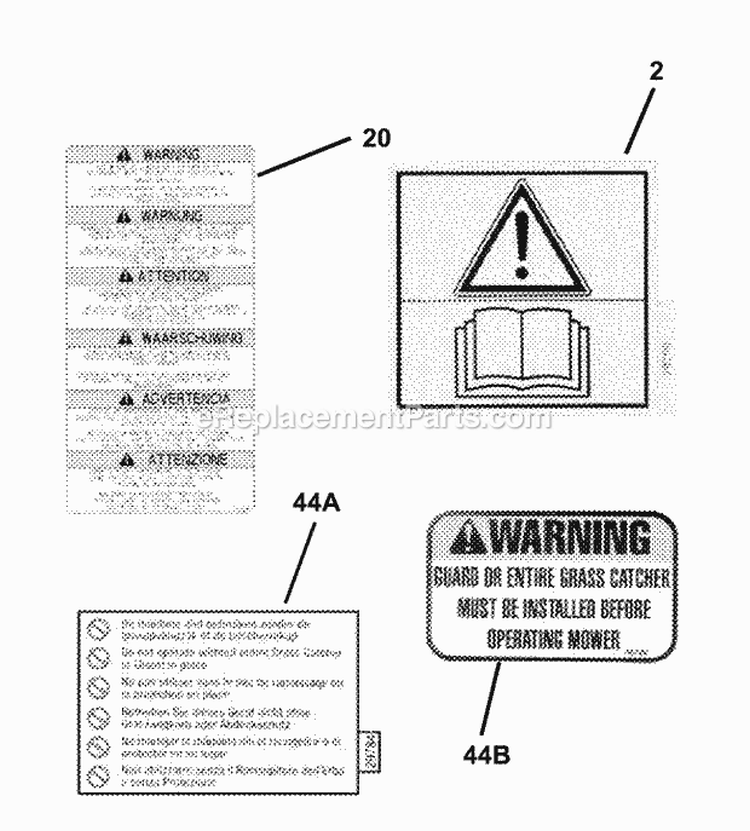 Decals Diagram and Parts List for 7063130  Snapper Lawn Tractor
