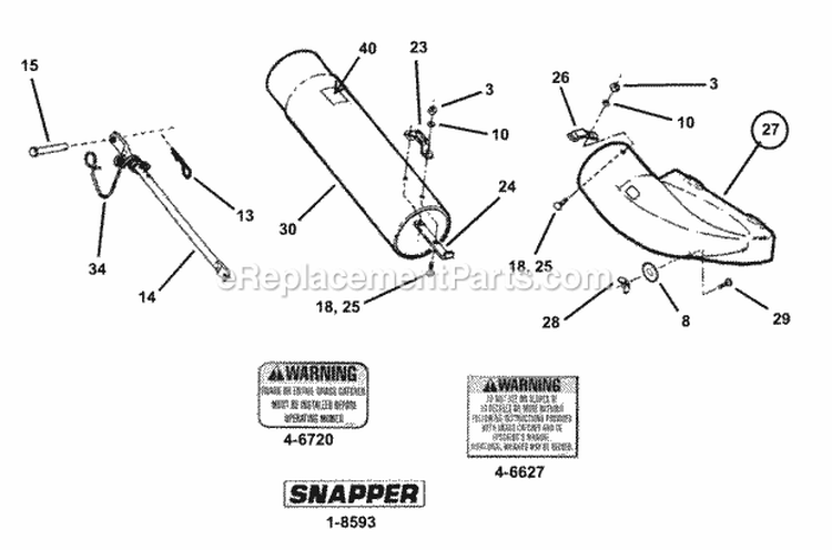 Chute Group Diagram and Parts List for 7063156  Snapper Lawn Tractor