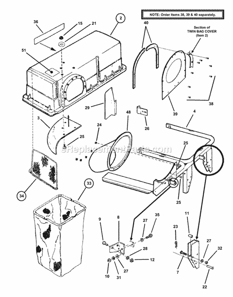Catcher Group Diagram and Parts List for 7063281  Snapper Lawn Tractor