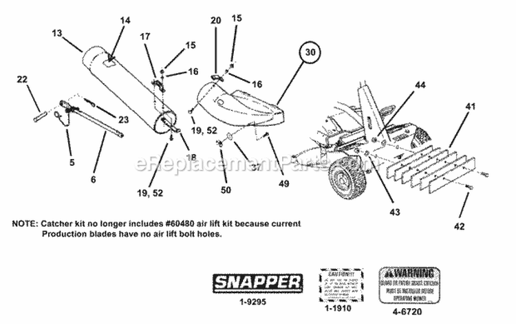 Chute Group Diagram and Parts List for 7063281  Snapper Lawn Tractor