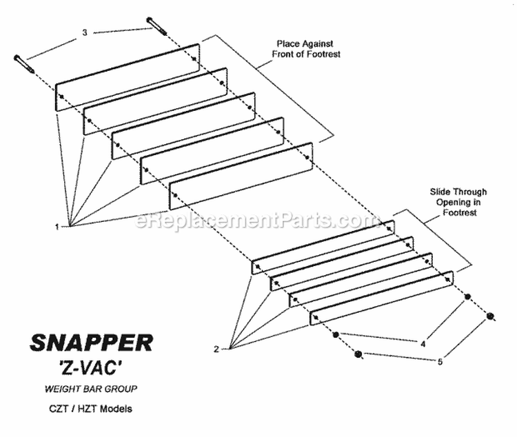 Z-Vac CztHzt Weight Group Diagram and Parts List for 7063375  Snapper Lawn Tractor Accessories