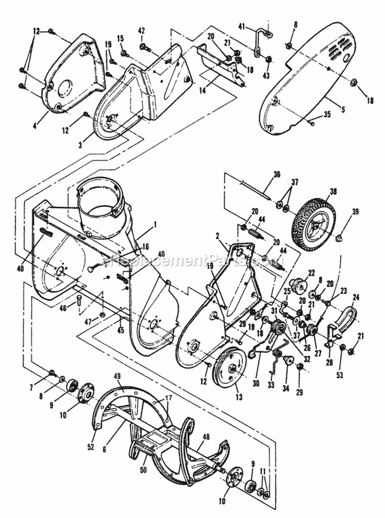 Auger Housing Drive System Chassis Diagram and Parts List for 7080426  Snapper Snow Blower