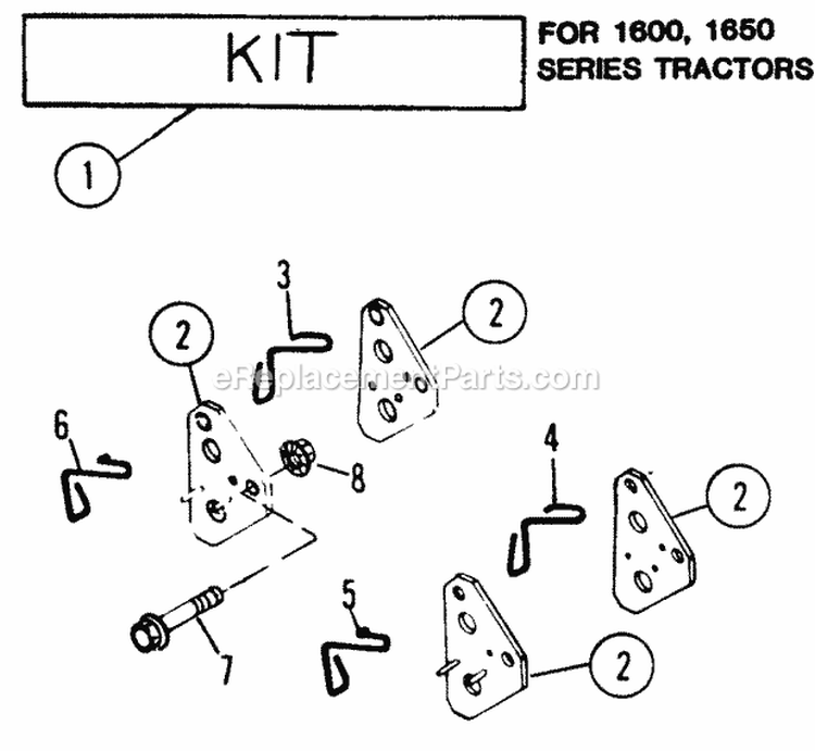 Mid-Mount Implement Bracket Kit - 1600 1650 Series Tractors Diagram and Parts List for 7060370  Snapper Lawn Tractor Accessories