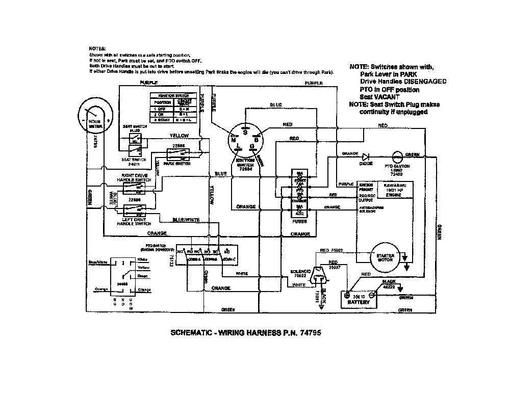 Wiring schematic (kawasaki engines) Diagram and Parts List for 85673  Snapper Lawn Mower