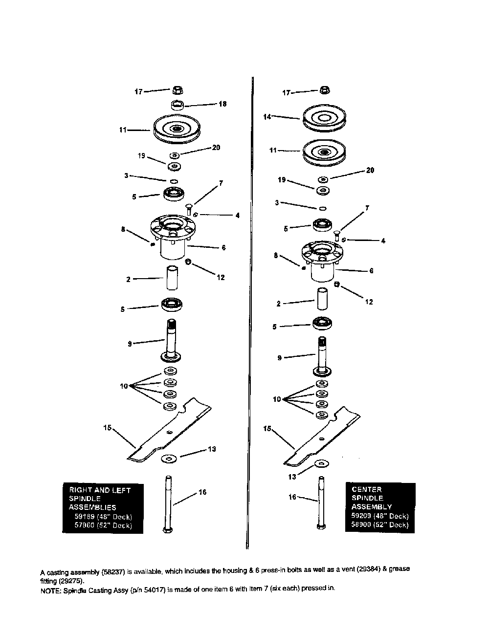 Deck spindle Diagram and Parts List for 85673  Snapper Lawn Mower