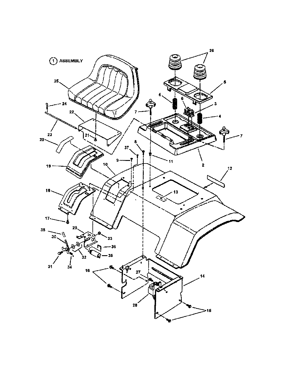 Seat/rear fender Diagram and Parts List for WLT160H42HBV2  Snapper Lawn Tractor