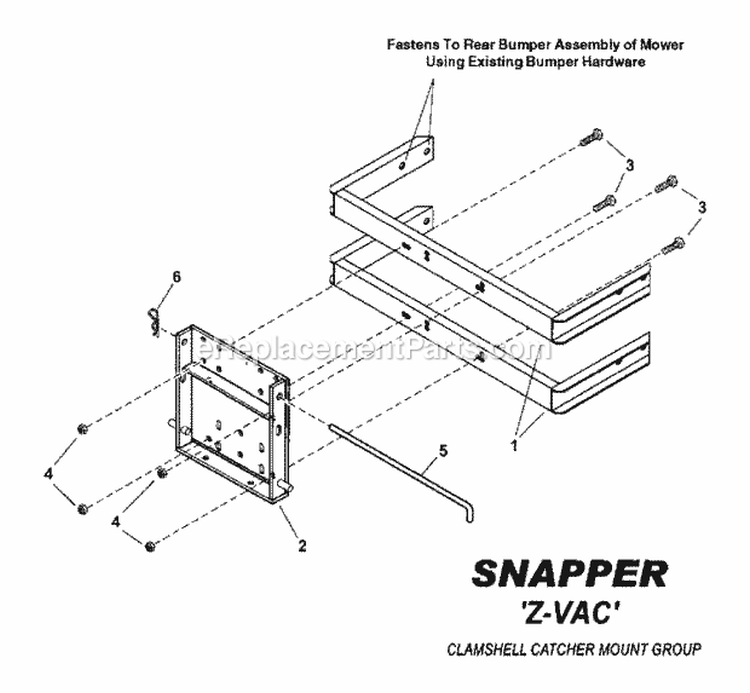 Clamshell Catcher Mount Group Diagram and Parts List for 7600026  Snapper Lawn Tractor Accessories