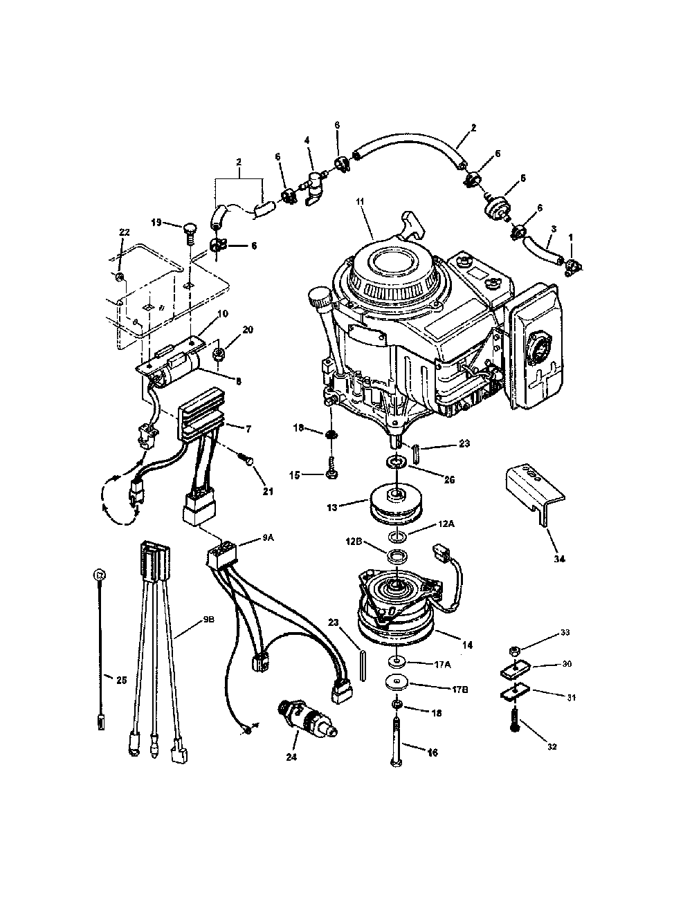 Engine Diagram and Parts List for SPE361  Snapper Lawn Mower