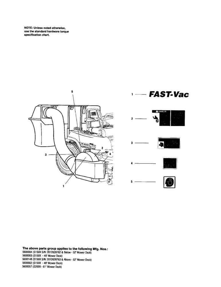 Decals-Brand/Safety And Info Diagram and Parts List for 5600004  Snapper Lawn Tractor Accessories