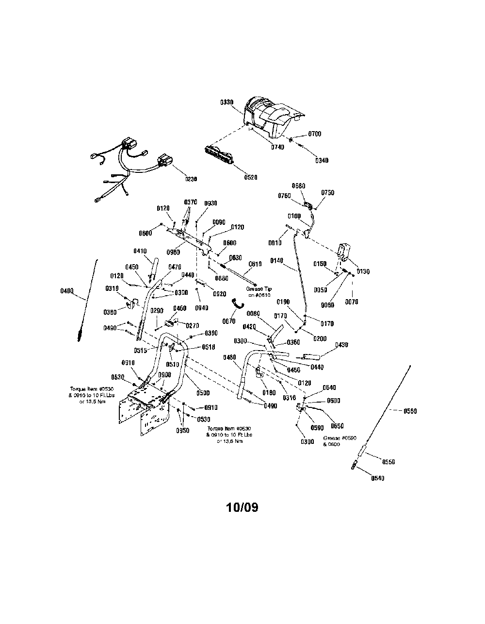 Handle/controls Diagram and Parts List for 130887660  Snapper Snow Blower