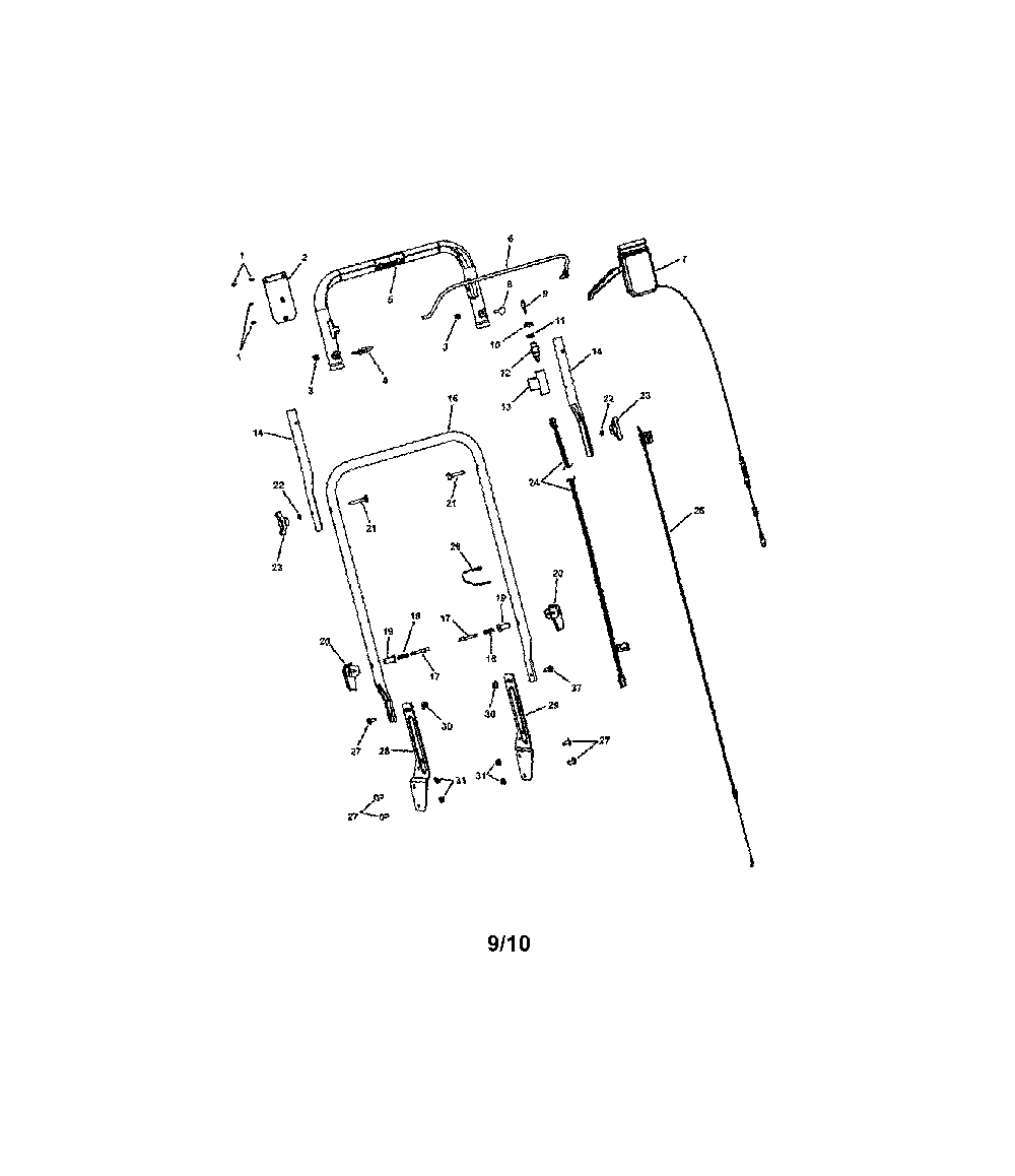 Handles/controls Diagram and Parts List for 130372221  Snapper Lawn Mower