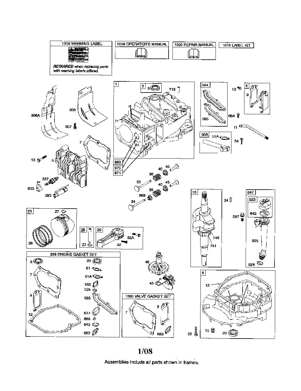 Cylinder/crankshaft/sump Diagram and Parts List for 130371210  Snapper Lawn Mower