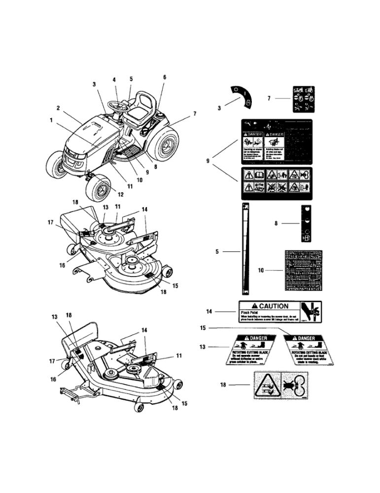 Decals Diagram and Parts List for ELT2044 2690594 Snapper Lawn Tractor