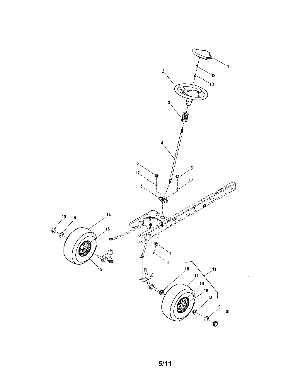 Steering Diagram and Parts List for 28838  Snapper Lawn Tractor