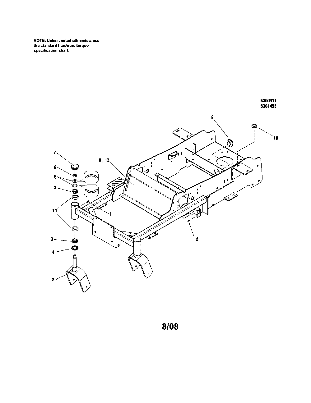 Main frame/front caster Diagram and Parts List for 5900743  Snapper Lawn Mower