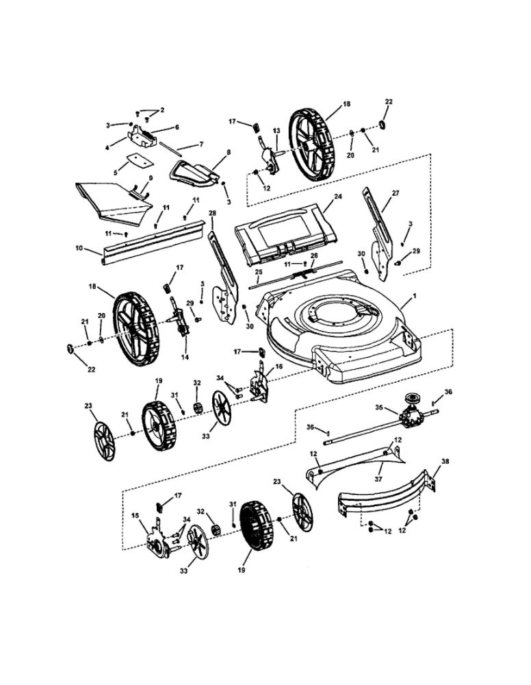 Deck Diagram and Parts List for 7800230 NSPV22675HW Snapper Lawn Mower