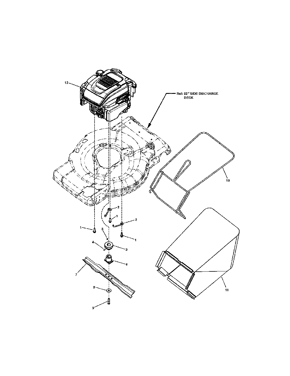 Engine/blade/grass bag Diagram and Parts List for 13037221  Snapper Lawn Mower