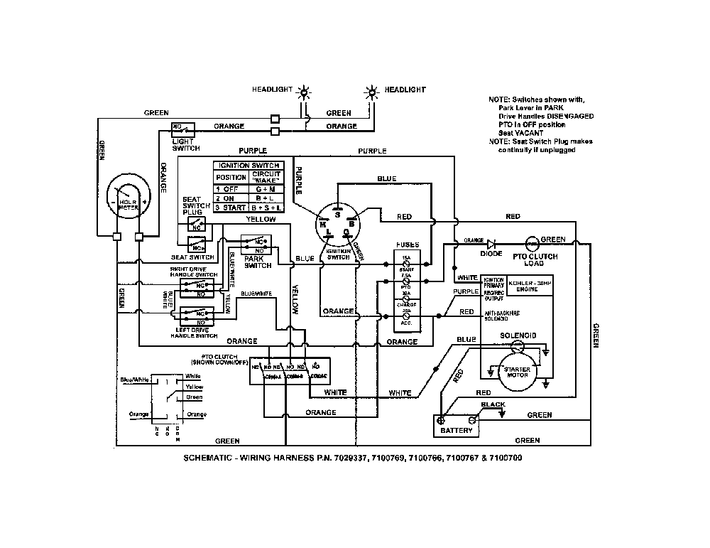 Wiring schematic (kohler) Diagram and Parts List for NZMX30614KH  Snapper Lawn Mower