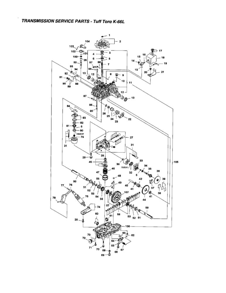 Transmission Service Parts Diagram and Parts List for YT2044 2690268 Snapper Lawn Tractor