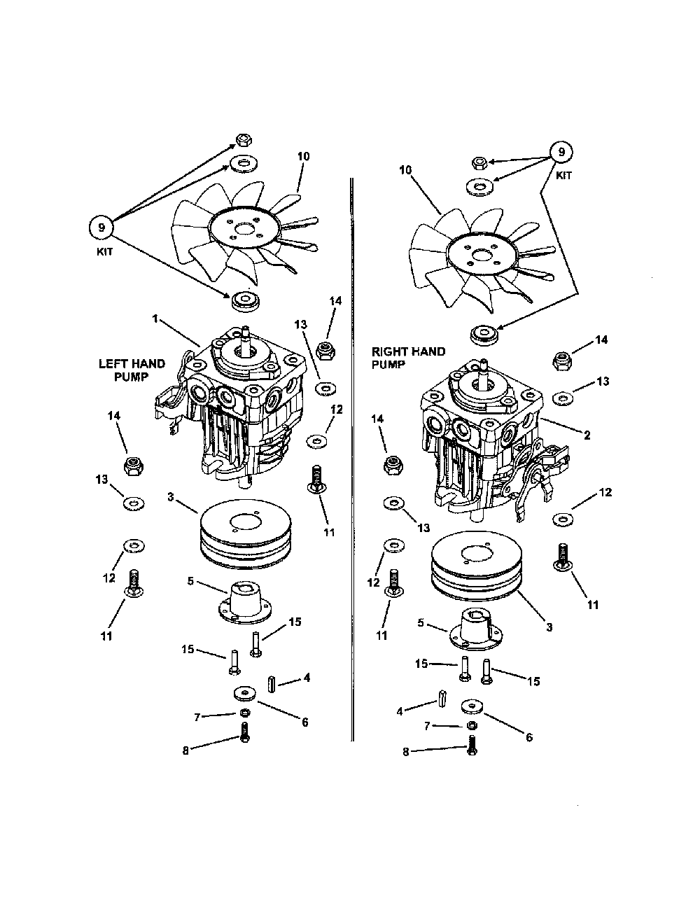 Hydro pump Diagram and Parts List for 85673  Snapper Lawn Mower