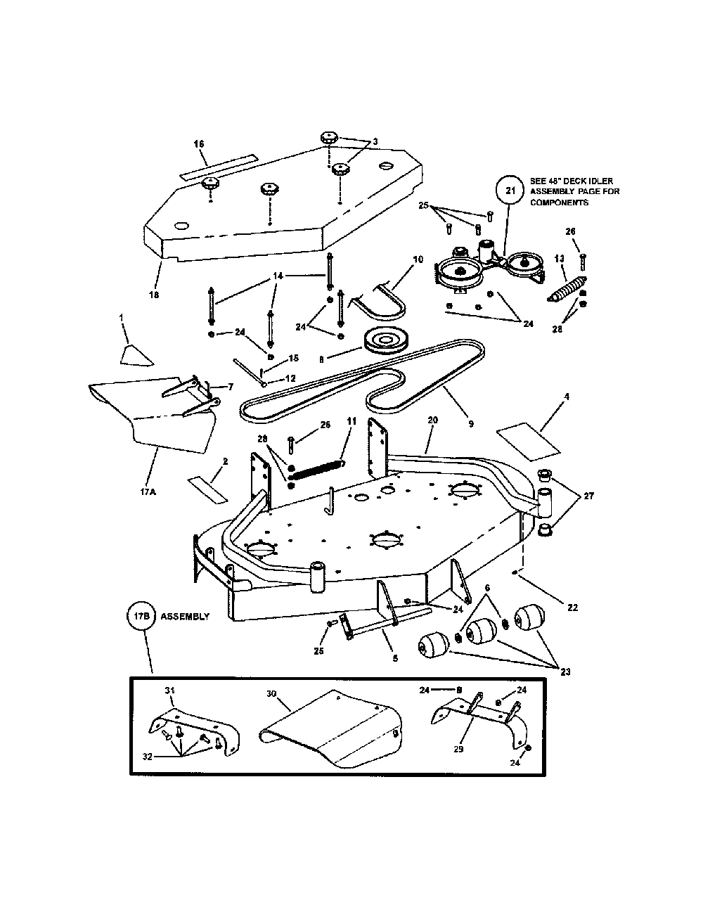 48" mower deck Diagram and Parts List for SPE361  Snapper Lawn Mower