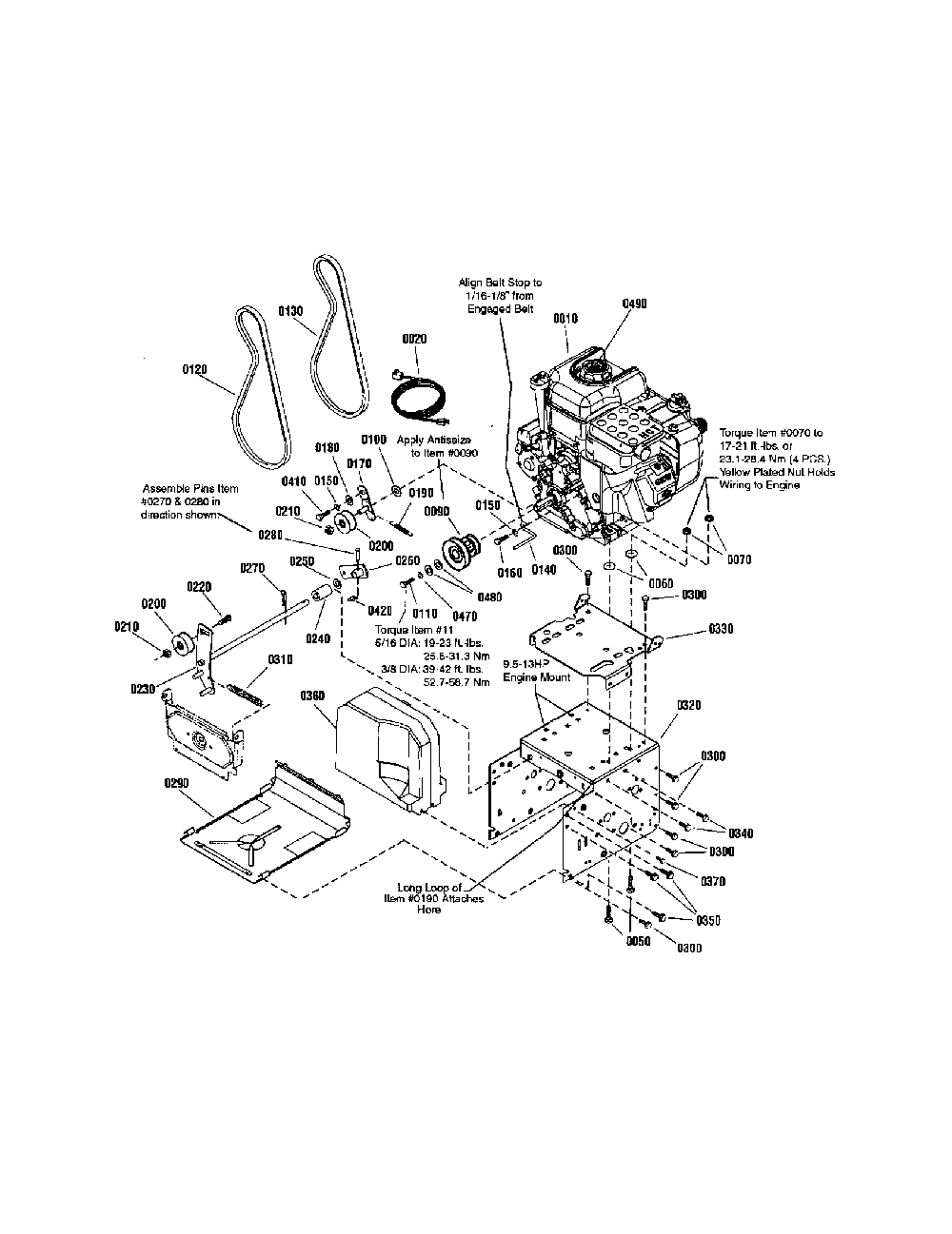 Engine and frame Diagram and Parts List for 130887660  Snapper Snow Blower