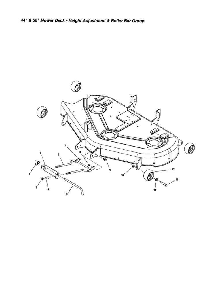 Height Adjustment/Roller Bar Diagram and Parts List for LT2044 2690714 Snapper Lawn Tractor