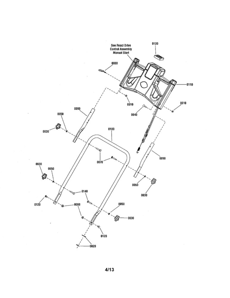 Handles/Controls-Manual Start Diagram and Parts List for 7800829 SPXV22725 Snapper Lawn Mower