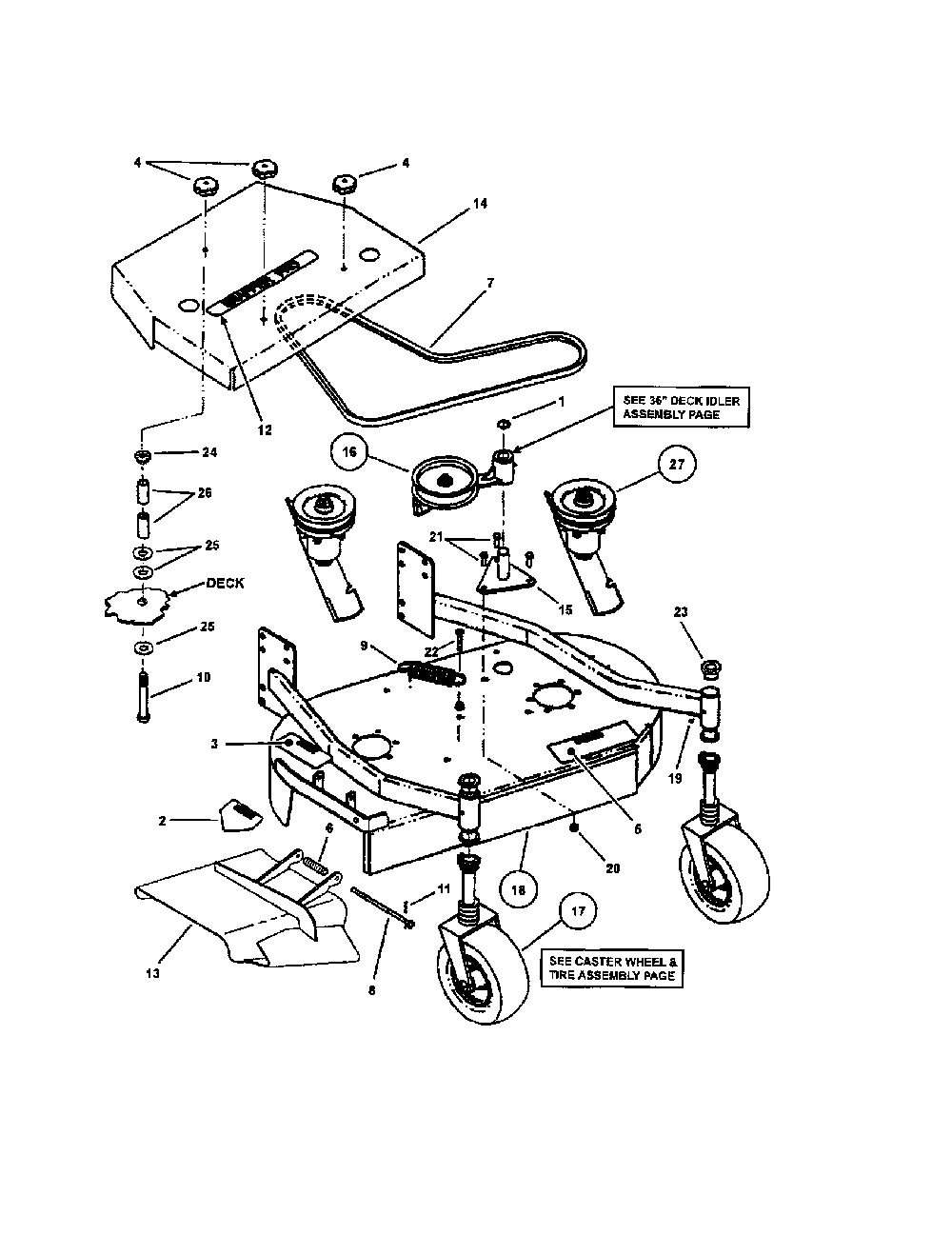 36" mower deck (fixed height) Diagram and Parts List for SPA610-  Snapper Lawn Mower