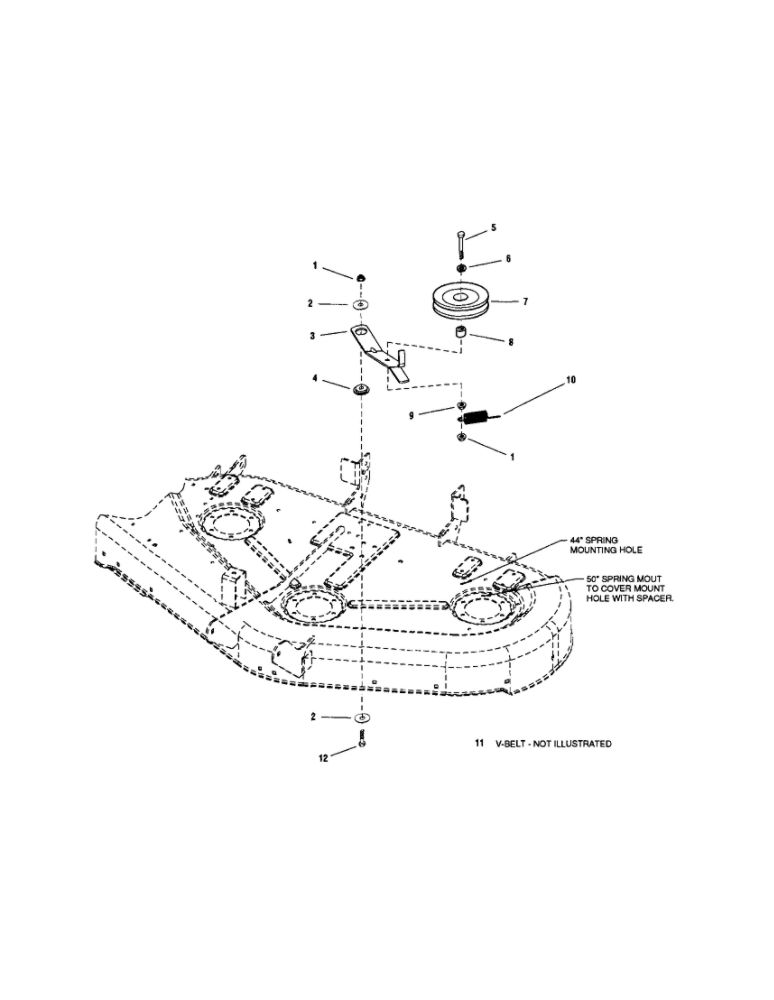44 Inch Mower Deck-Belt/Idler Arm/Hitch Diagram and Parts List for LT2044 2690714 Snapper Lawn Tractor