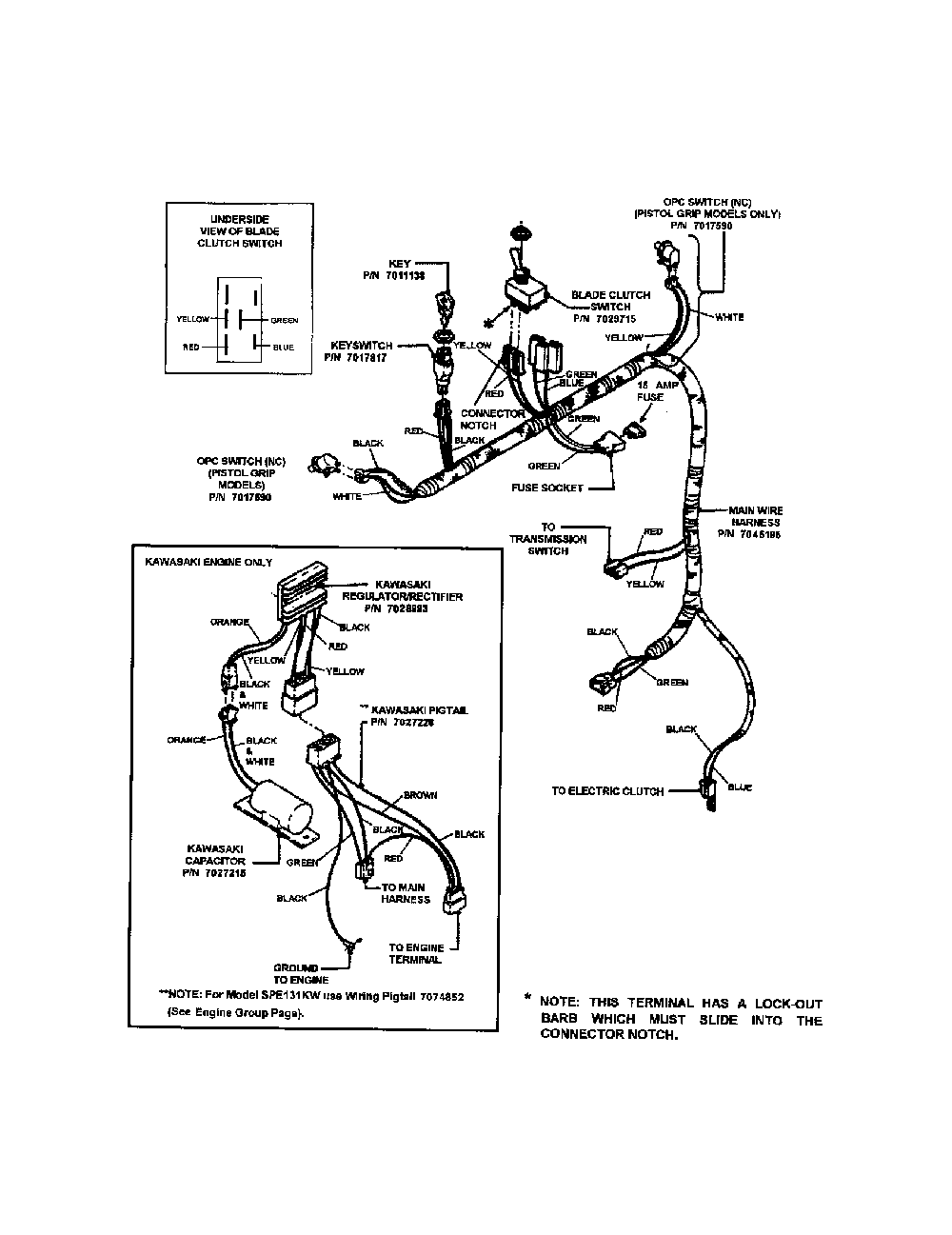 Electrical (pistol grip handle) Diagram and Parts List for SPE360  Snapper Lawn Mower