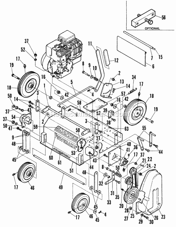 Main Deck Assembly Diagram and Parts List for PS5001  Snapper Dethatcher