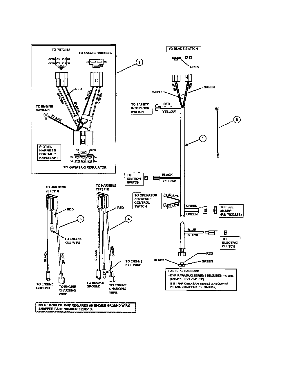Electrical wiring (manual start) Diagram and Parts List for SPA610-  Snapper Lawn Mower