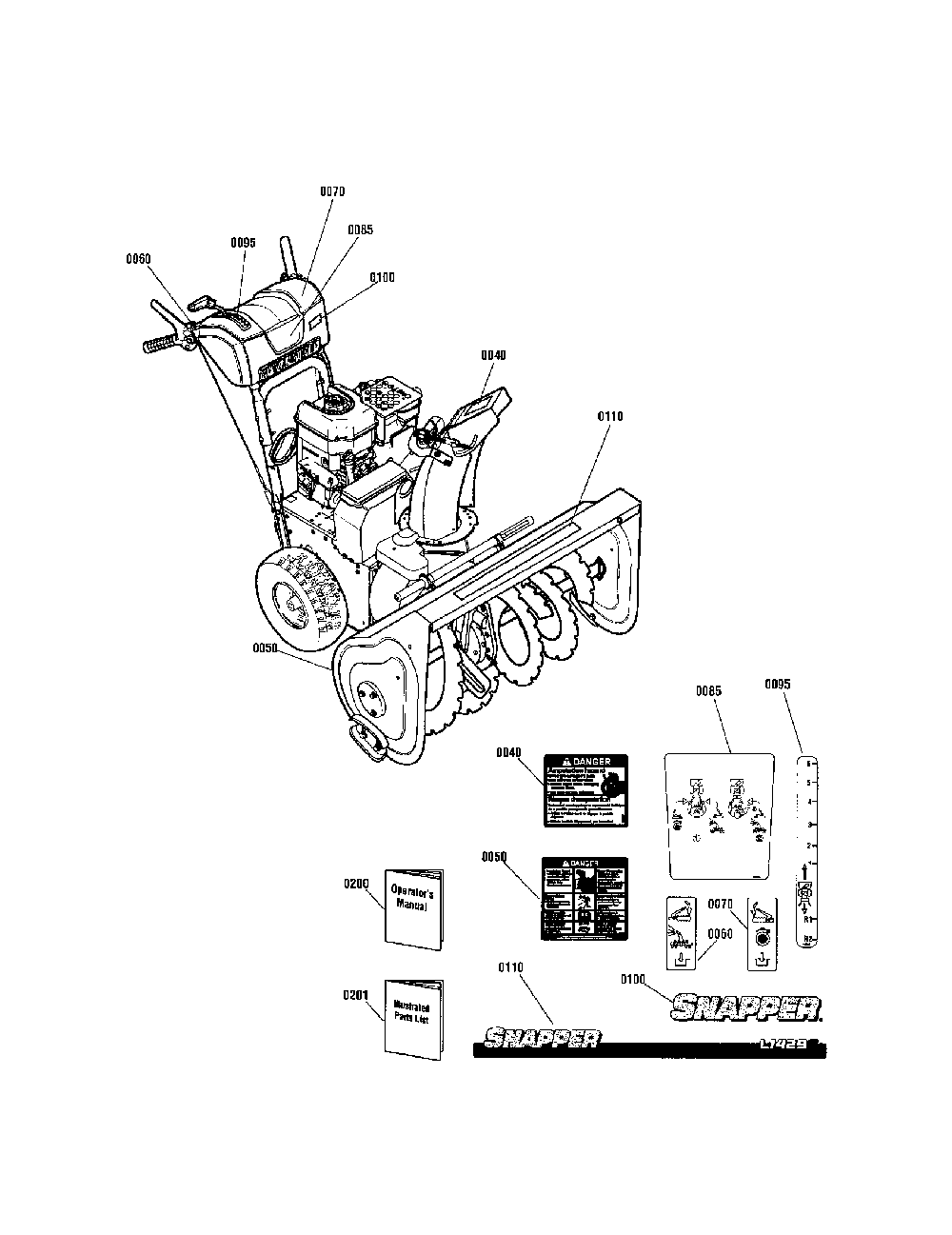Decals Diagram and Parts List for 130887660  Snapper Snow Blower