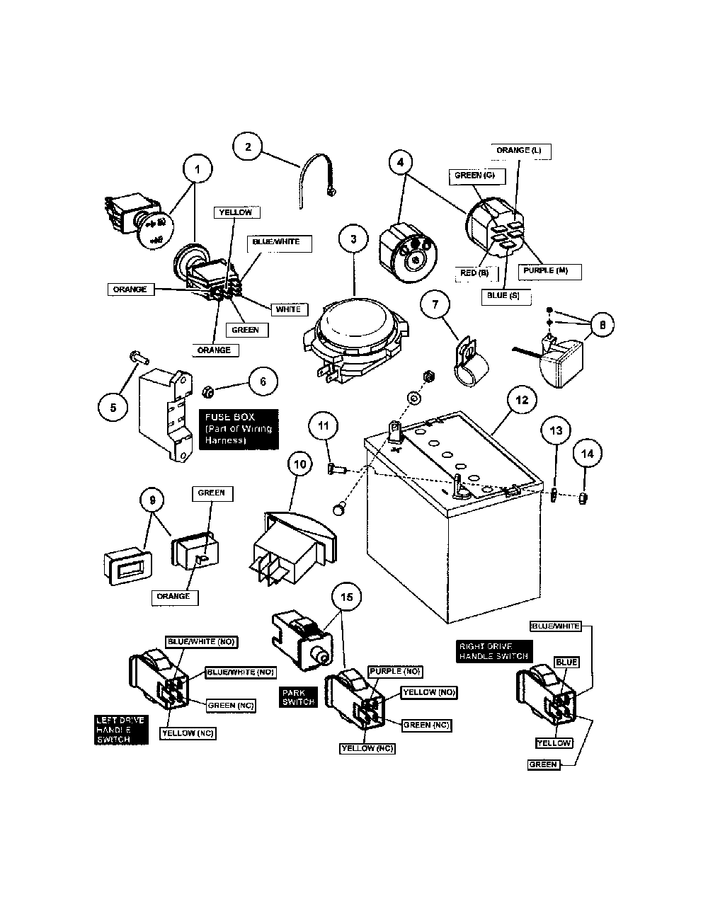 Electrical components Diagram and Parts List for NZMX30614KH  Snapper Lawn Mower
