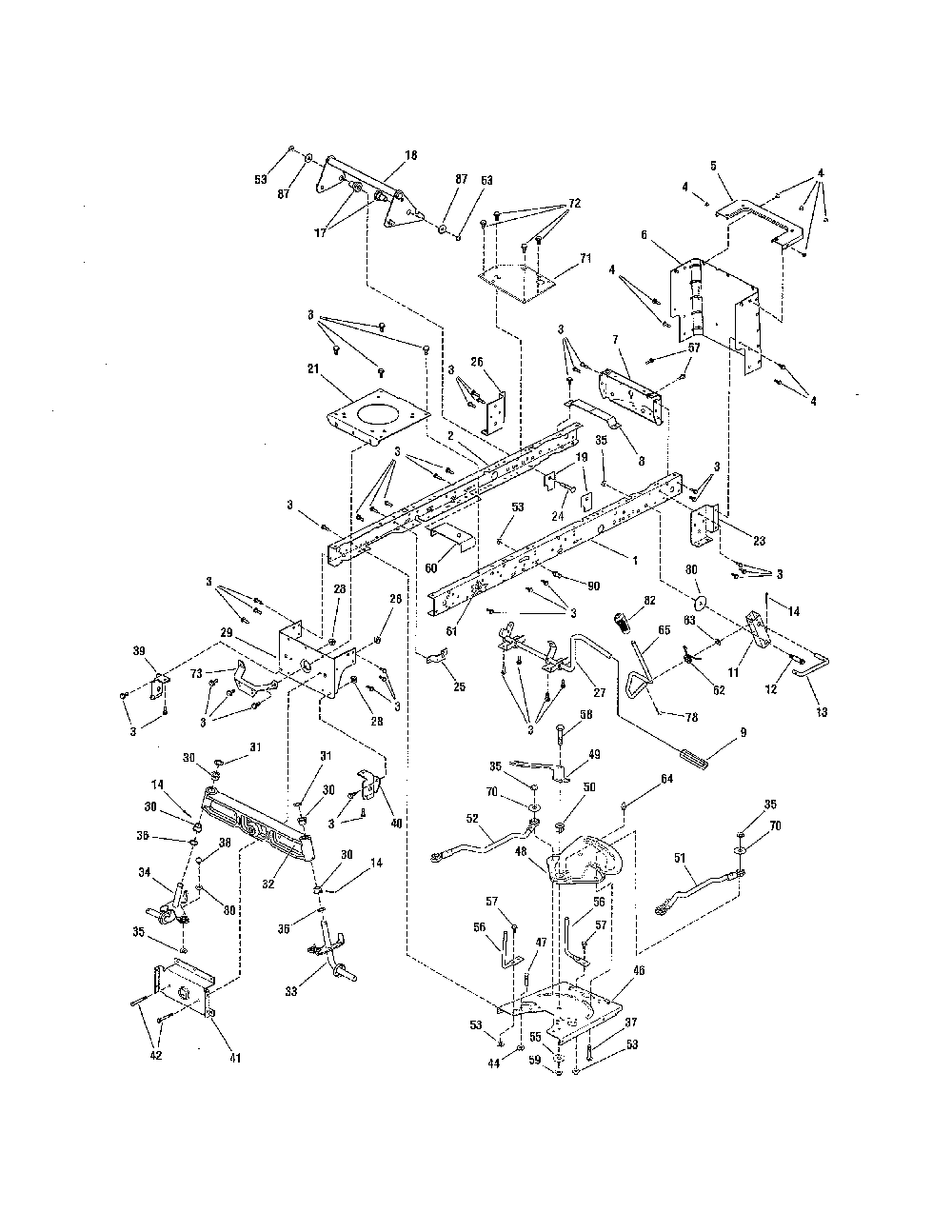 Frame Diagram and Parts List for 28838  Snapper Lawn Tractor