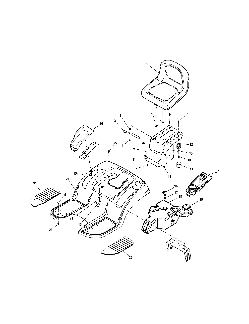 Seat deck/fuel tank Diagram and Parts List for LT22500  Snapper Lawn Tractor
