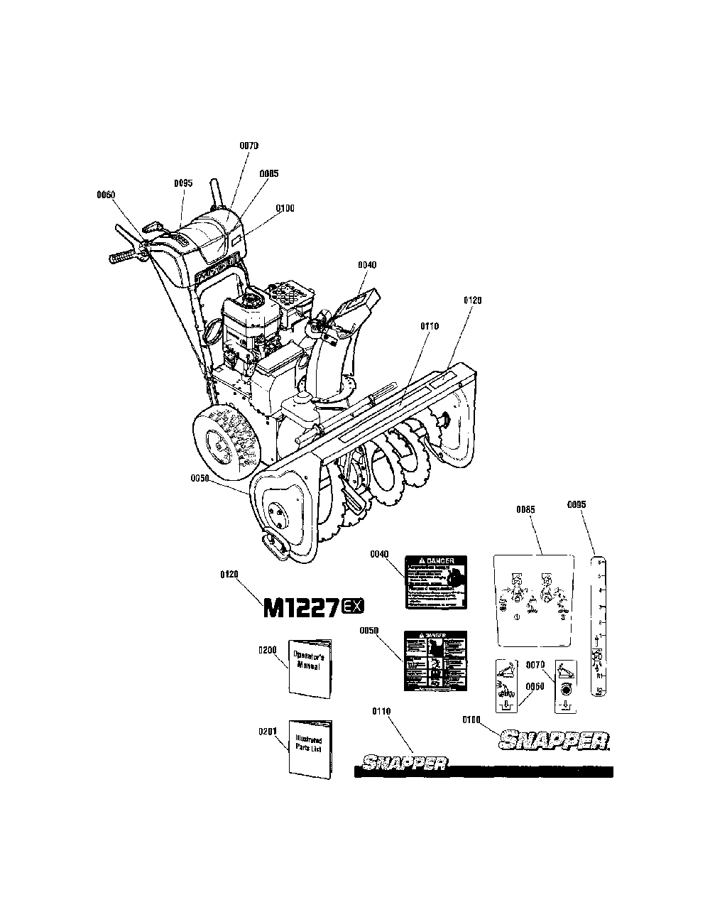 Decals Diagram and Parts List for 1301695964  Snapper Snow Blower