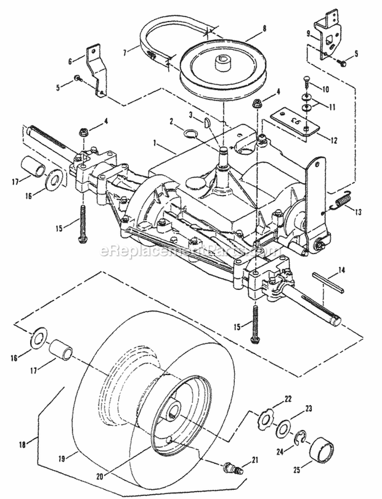 Transmission Group  Rear Wheels Diagram and Parts List for BH125G38BB 82356 Snapper Lawn Tractor