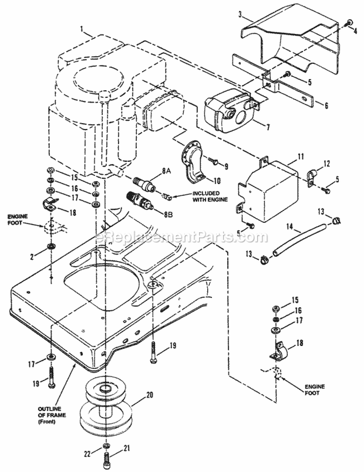 Engine Components Diagram and Parts List for BH125G38BB 82356 Snapper Lawn Tractor