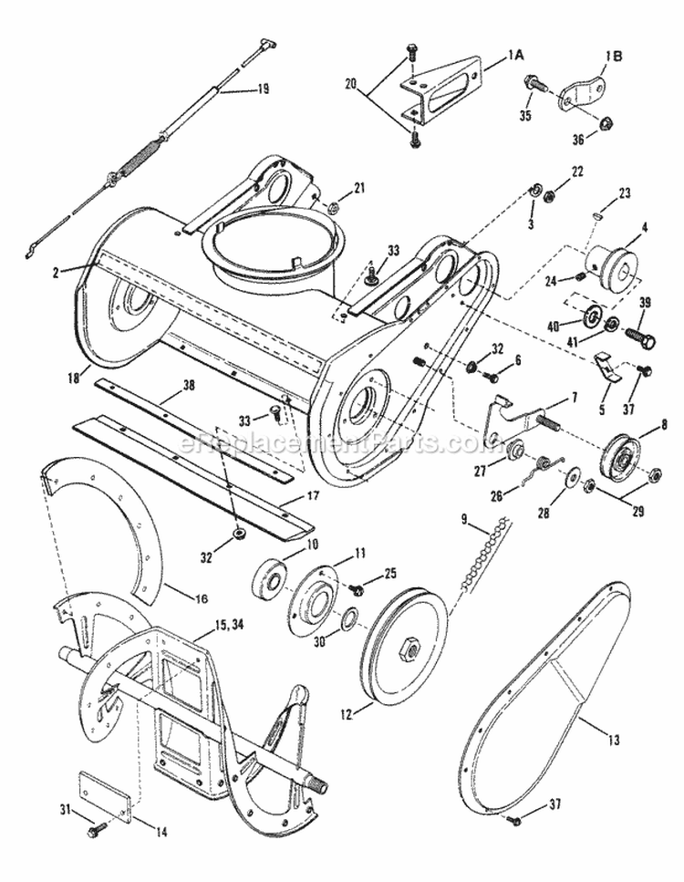 Collector Housing Belts Pulleys Auger Diagram and Parts List for BH3200  Snapper Snow Blower