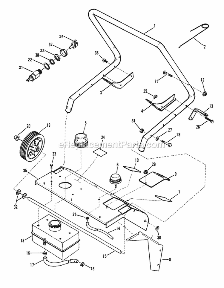 Control Panel Lower Handle Diagram and Parts List for BH3200  Snapper Snow Blower