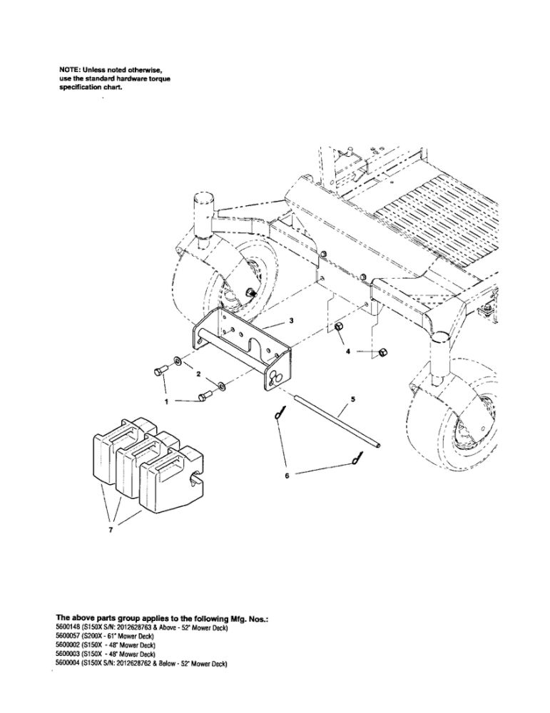 Weight Mount Diagram and Parts List for 5600004  Snapper Lawn Tractor Accessories