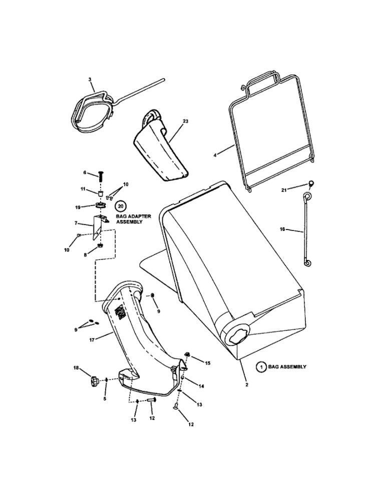 Grass Bag Components Diagram and Parts List for 2167519B 7800217 Snapper Lawn Mower