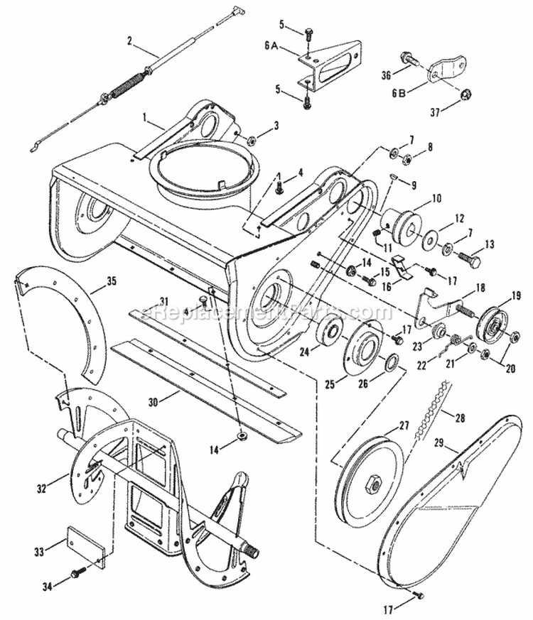 Collector Housing Belts Pulleys Auger Diagram and Parts List for C3203 82467 Snapper Snow Blower