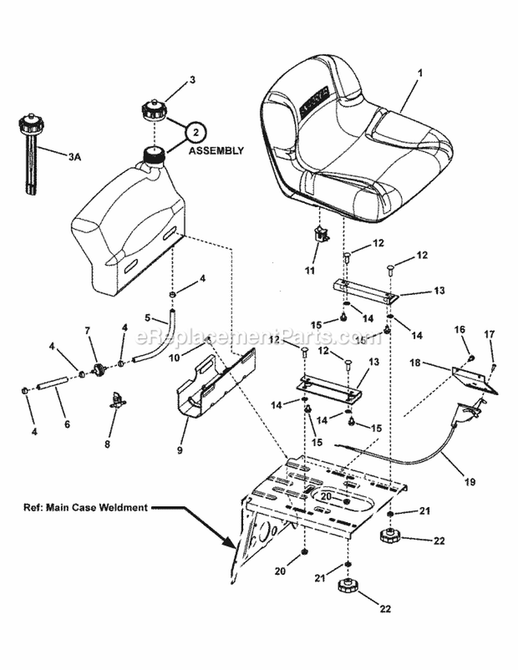 Fuel Tank  Seat Diagram and Parts List for C3317523BVE 7800368 Snapper Lawn Tractor