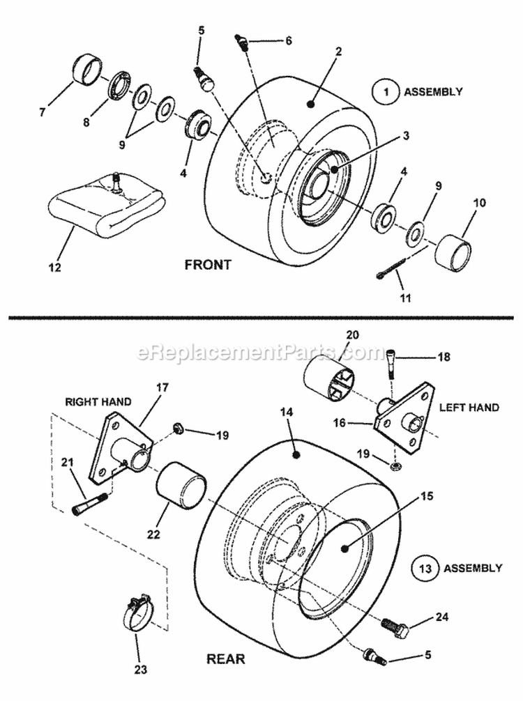 Wheels- Front  Rear Diagram and Parts List for C3317523BVE 7800368 Snapper Lawn Tractor