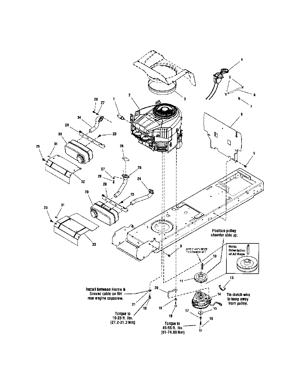 Engine/electric clutch - 38"/42" Diagram and Parts List for LT22500  Snapper Lawn Tractor
