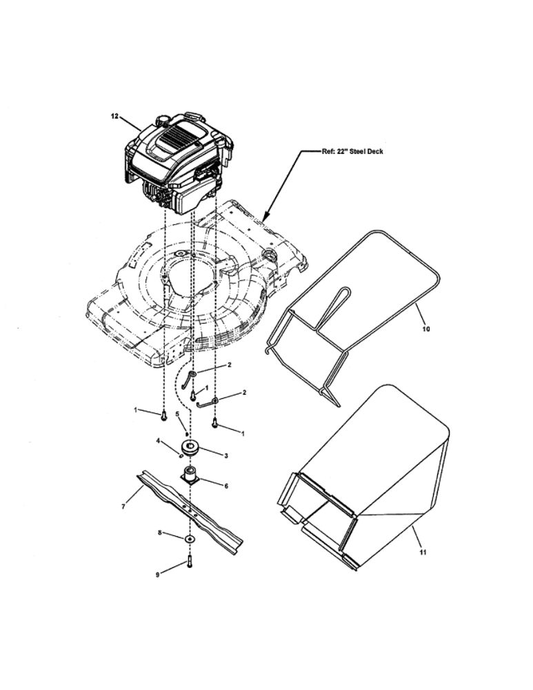 Engine/Blade/Grass Bag Diagram and Parts List for 7800708 SXPV2270E Snapper Lawn Mower