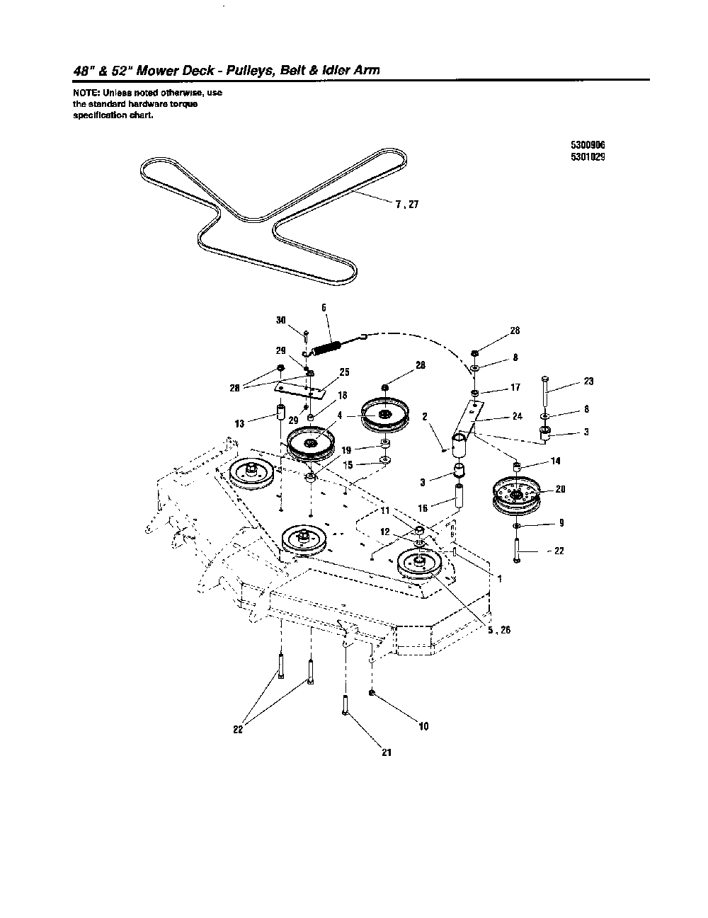 Pulleys/belt/idler arm Diagram and Parts List for 5900665  Snapper Lawn Mower